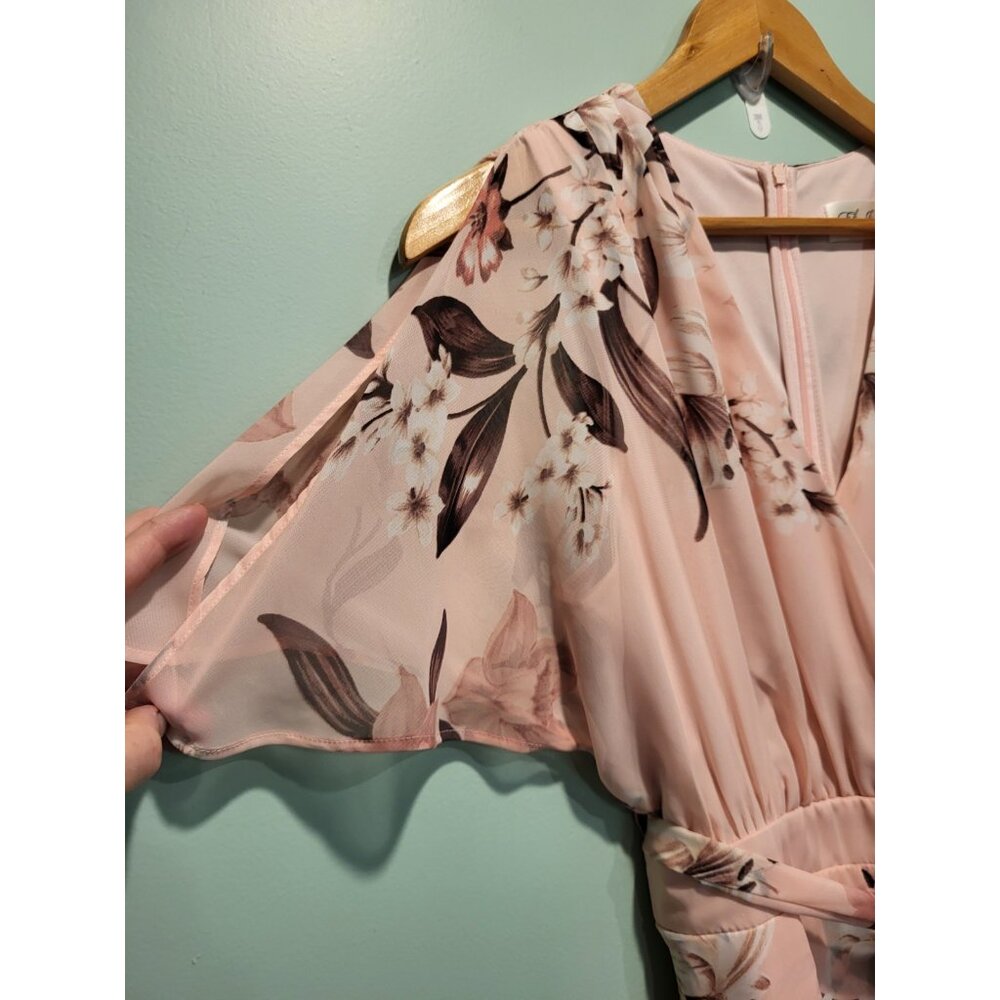 Pink Floral Feminine Flutter Sleeve Hi Low Flowy Dress Eliza J Sz 10 Fairy - Picture 4 of 8